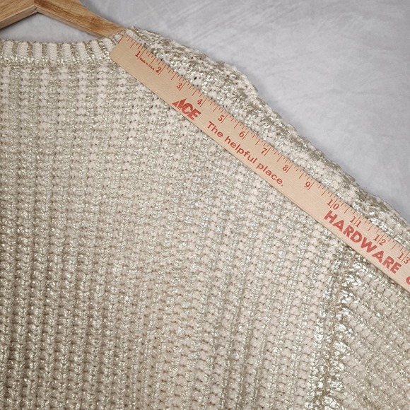 Zara Sweater Womens Large Gold Metallic Knit Oversized Pullover Crewneck Chunky - Picture 10 of 16
